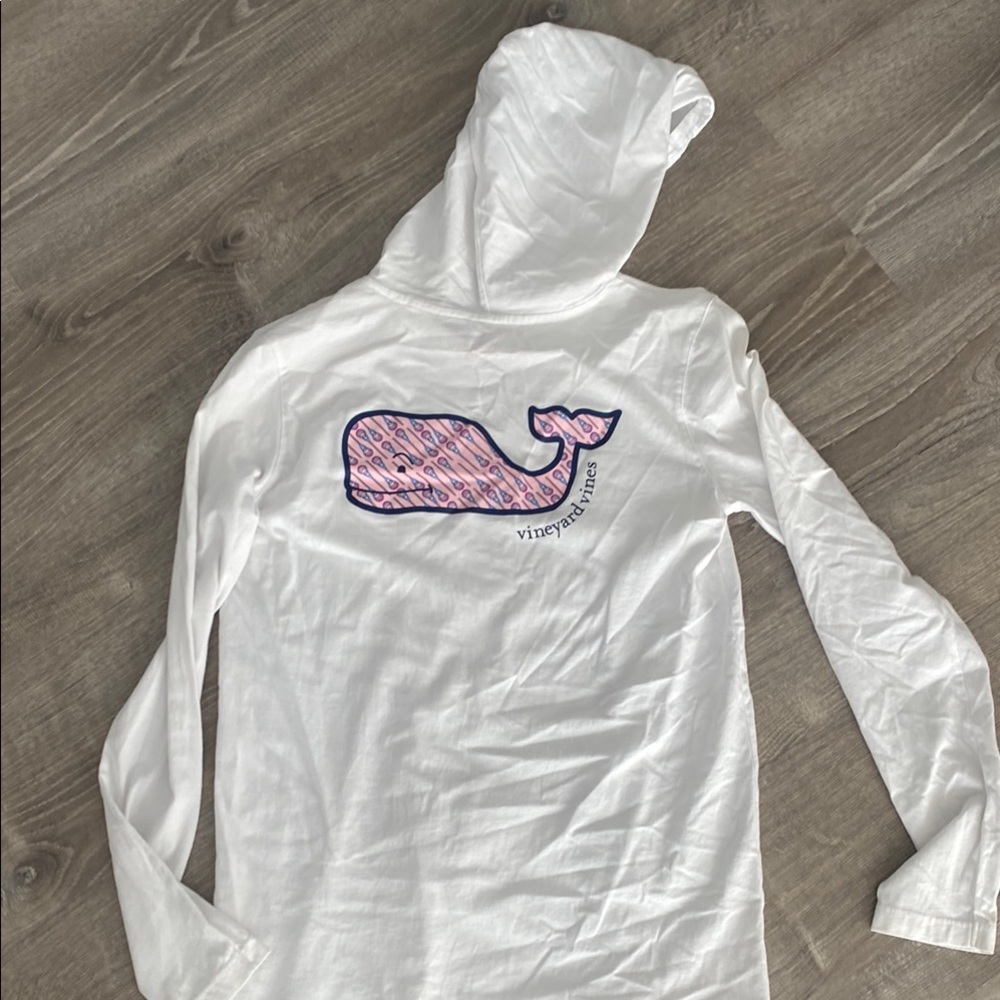 Vineyard Vines White Hoodie with Pink Whale Design